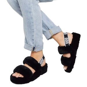 UGG Oh Yeah Double Strap Flat‎ Sandals Black 6